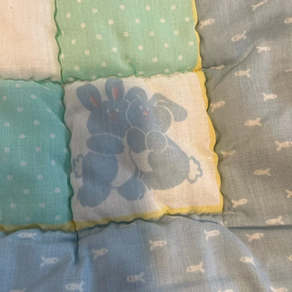 VTG Baby Dreams Bibb USA Crib Quilt Blanket Noah's Ark Animals Pastel Nursery